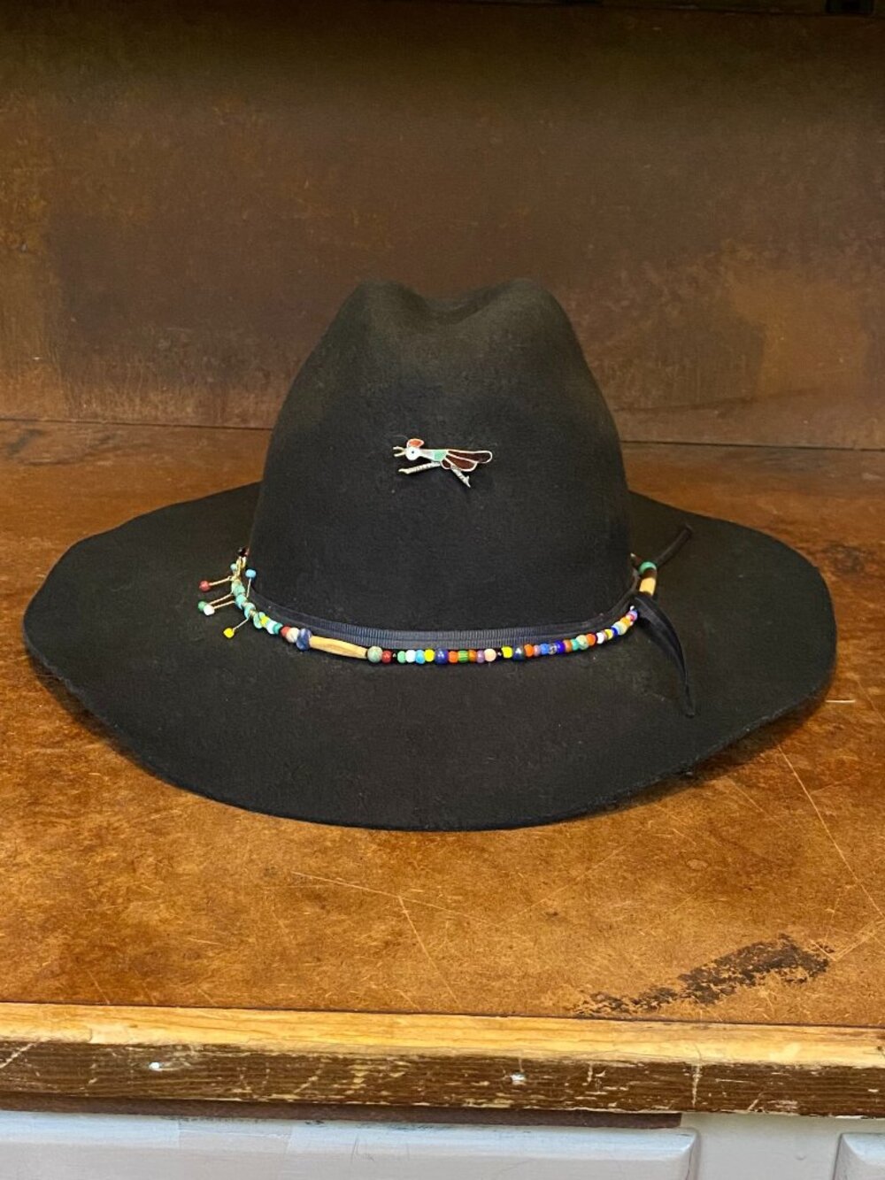 Vintage Double S Ft. Worth Hat Wide Brim Beaded Headband Silver Zuni Boho